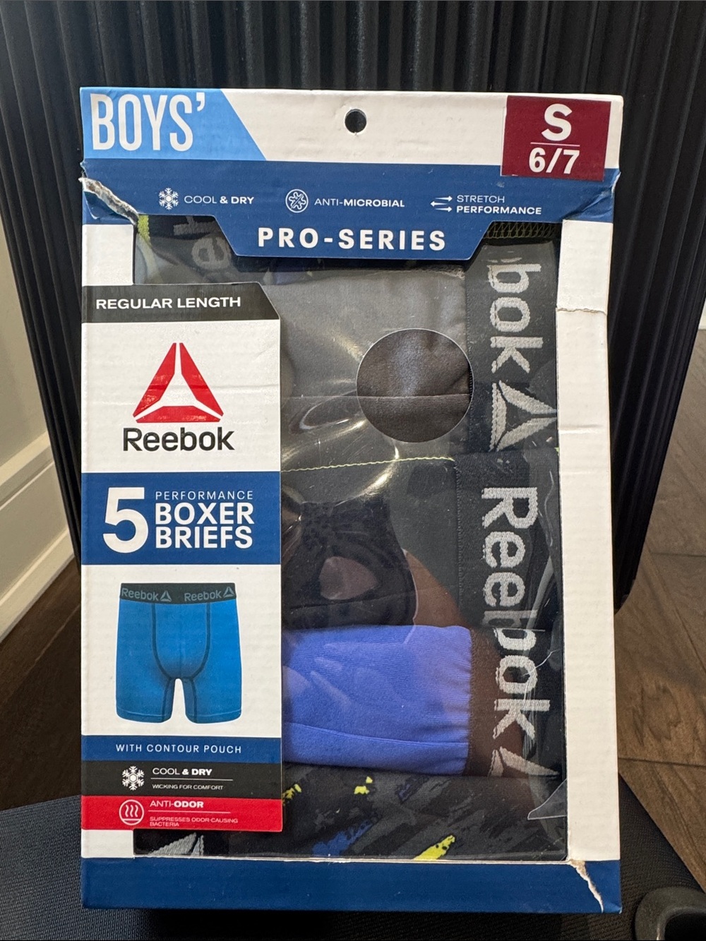 NEW Reebok Boys' Pro-Series 5-Pack Boxer Briefs - Black, Blue, Gray